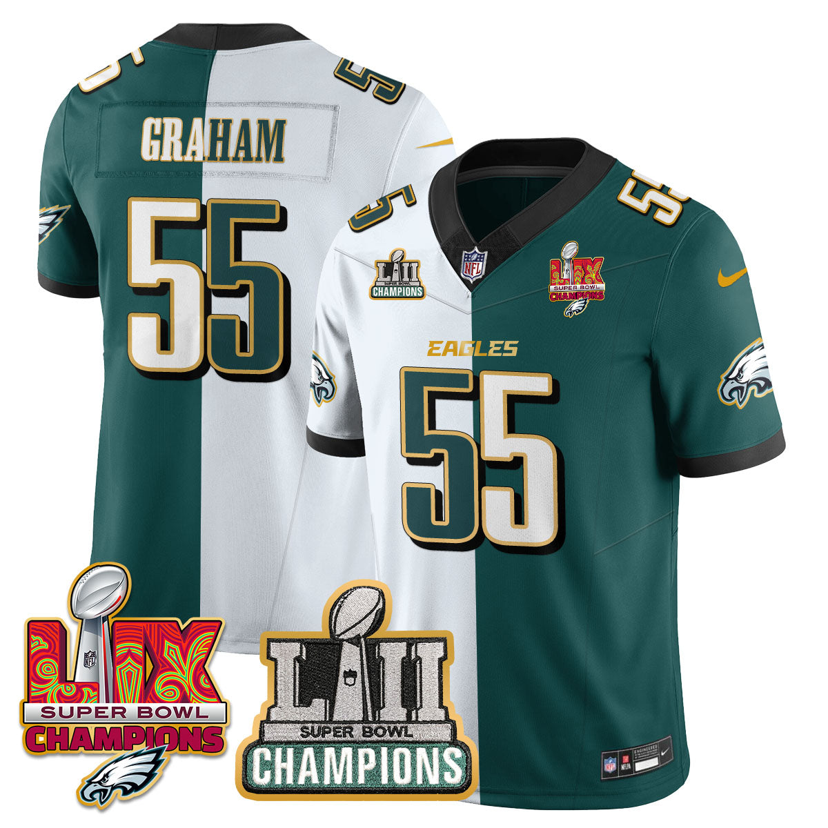 Philadelphia Eagles LII-LIX Super Bowl Champions Vapor Limited Gold Jersey - All Stitched