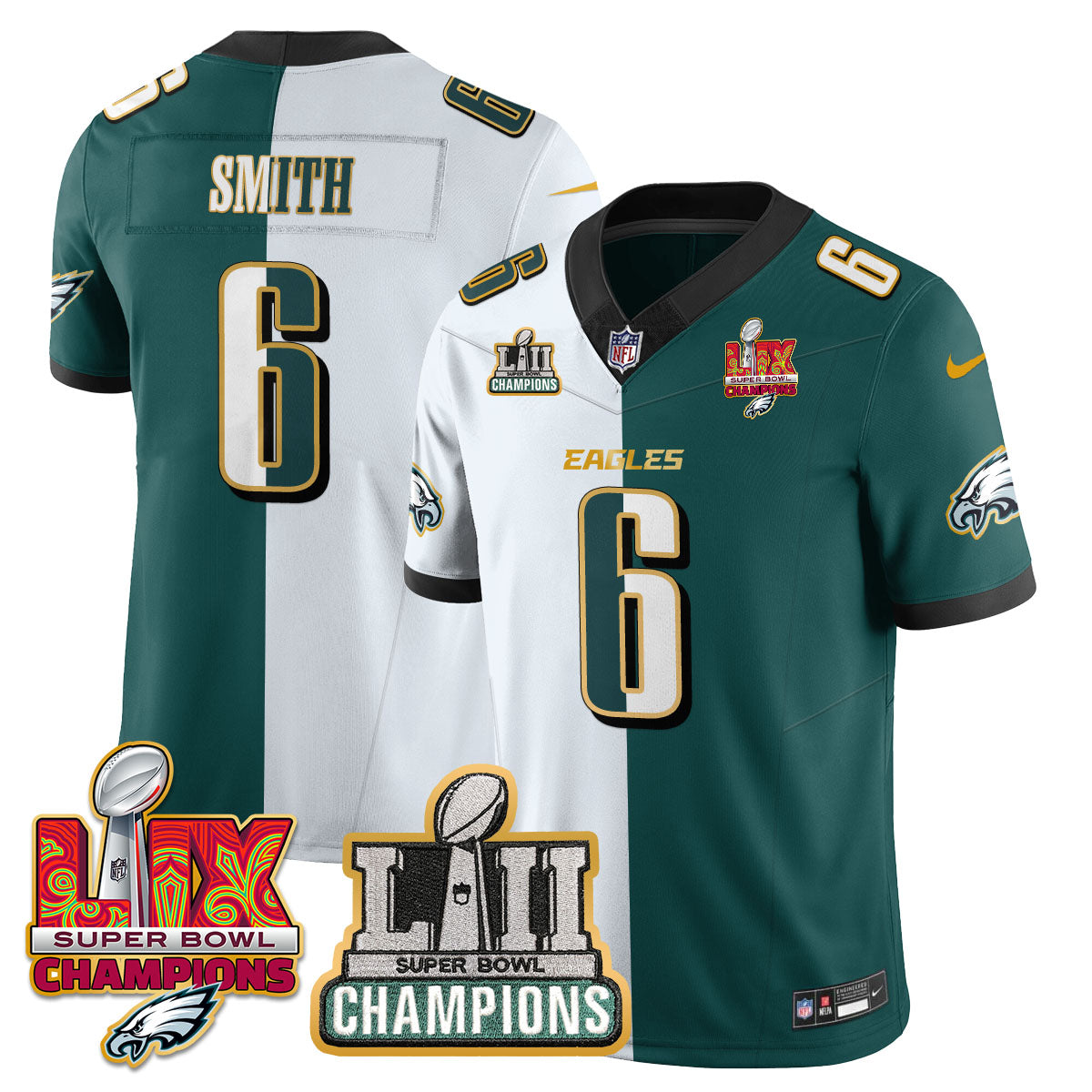 Philadelphia Eagles LII-LIX Super Bowl Champions Vapor Limited Gold Jersey - All Stitched