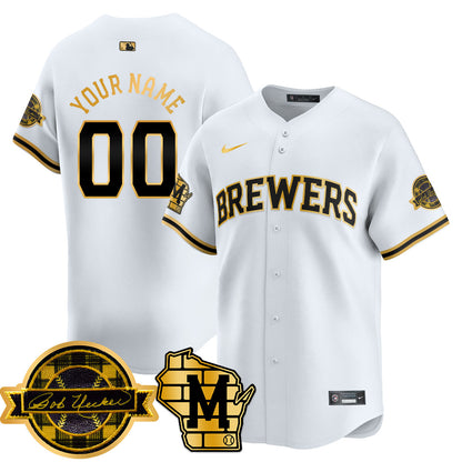 Milwaukee Brewers 2025 Gold Custom Jersey - Bob Uecker Patch - All Stitched