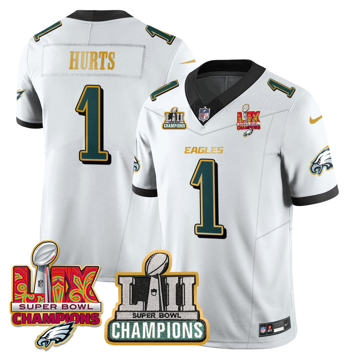 Philadelphia Eagles LII-LIX Super Bowl Champions Vapor Limited Gold Jersey - All Stitched