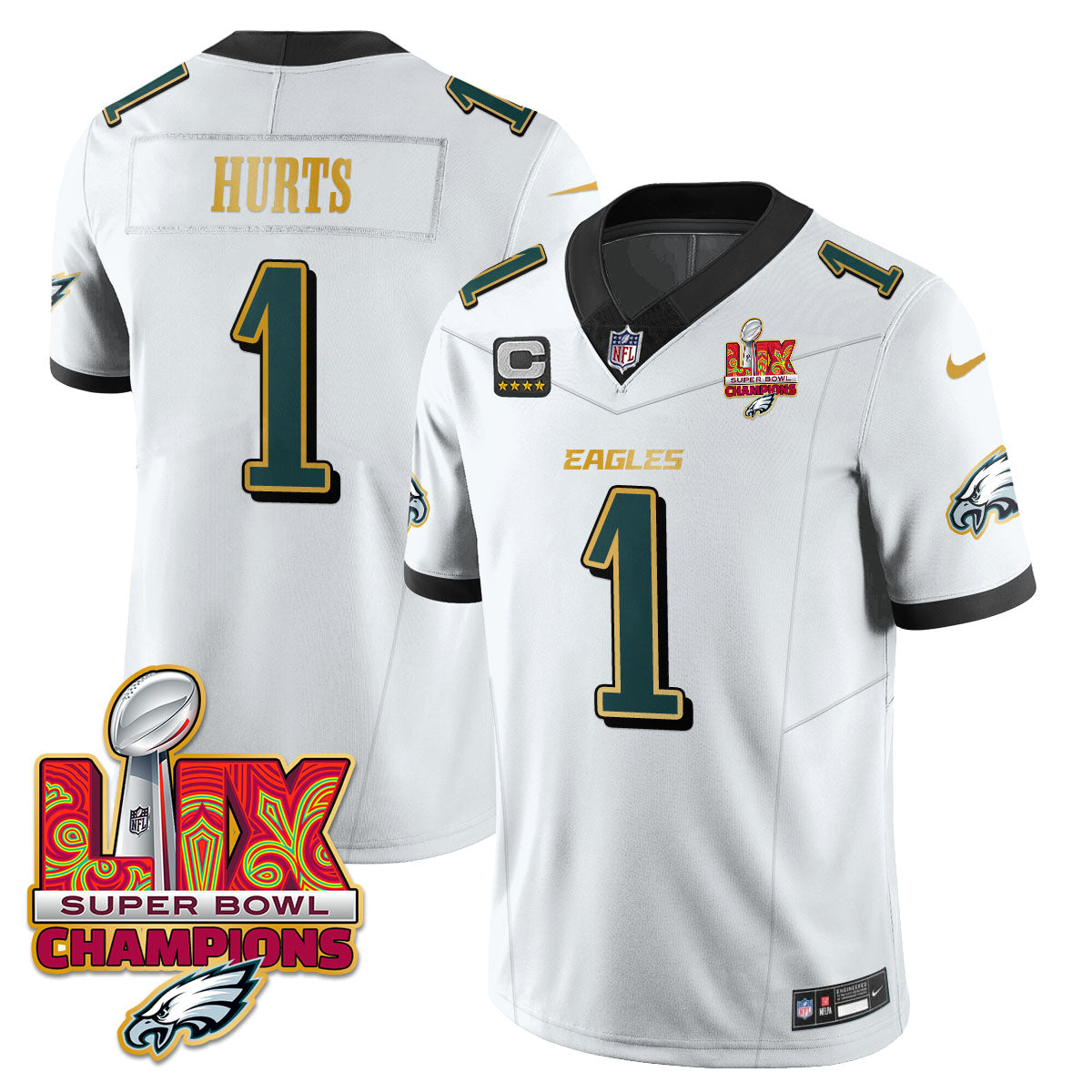 Philadelphia Eagles Super Bowl LIX Champions Gold Trim Vapor Limited Jersey - All Stitched