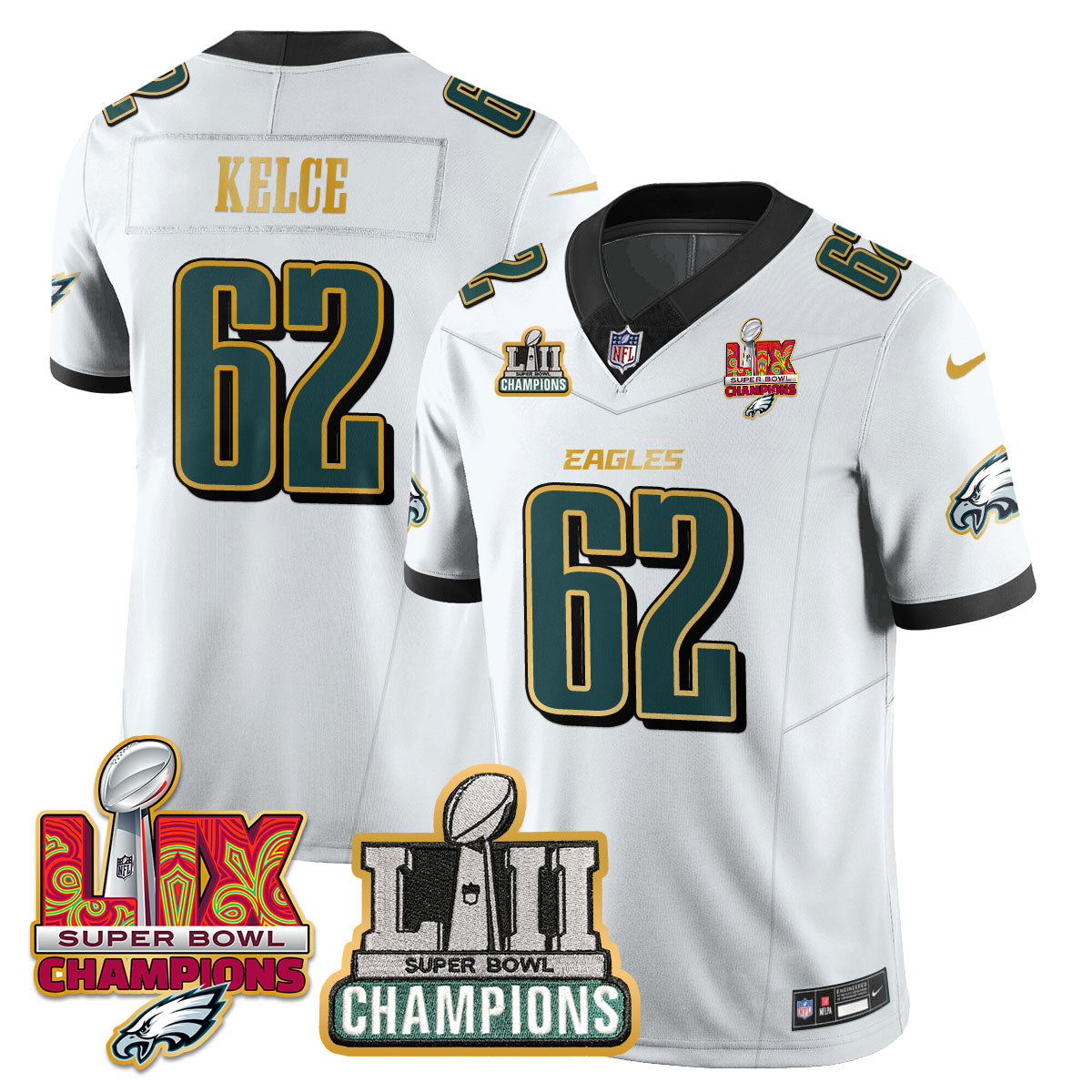 Philadelphia Eagles LII-LIX Super Bowl Champions Vapor Limited Gold Jersey - All Stitched