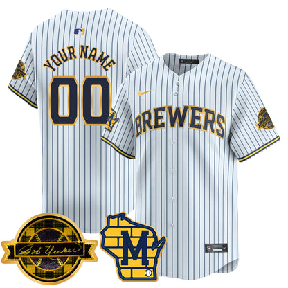 Milwaukee Brewers 2025 Gold Custom Jersey - Bob Uecker Patch - All Stitched