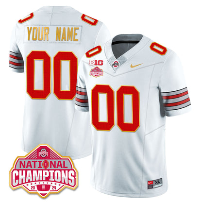 Ohio State Buckeyes 'Heritage Stripe' 2025 CFP Patch - National Champions Gold Custom Jersey - All Stitched