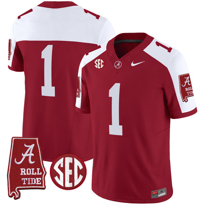 Alabama Crimson Tide Vapor Limited Jersey V5 - Alabama Map - All Stitched