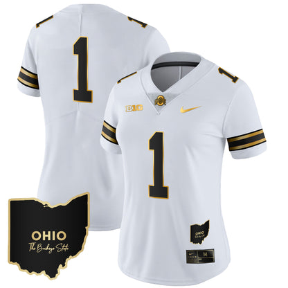 Women's Ohio State Buckeyes 2023 Vapor Limited Gold Jersey - Ohio Patch - All Stitched