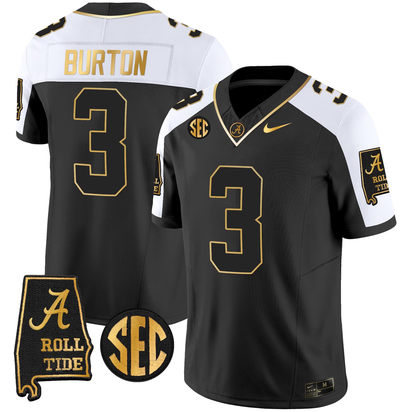 Alabama Crimson Tide Vapor Gold Jersey V3 - Alabama Map - All Stitched