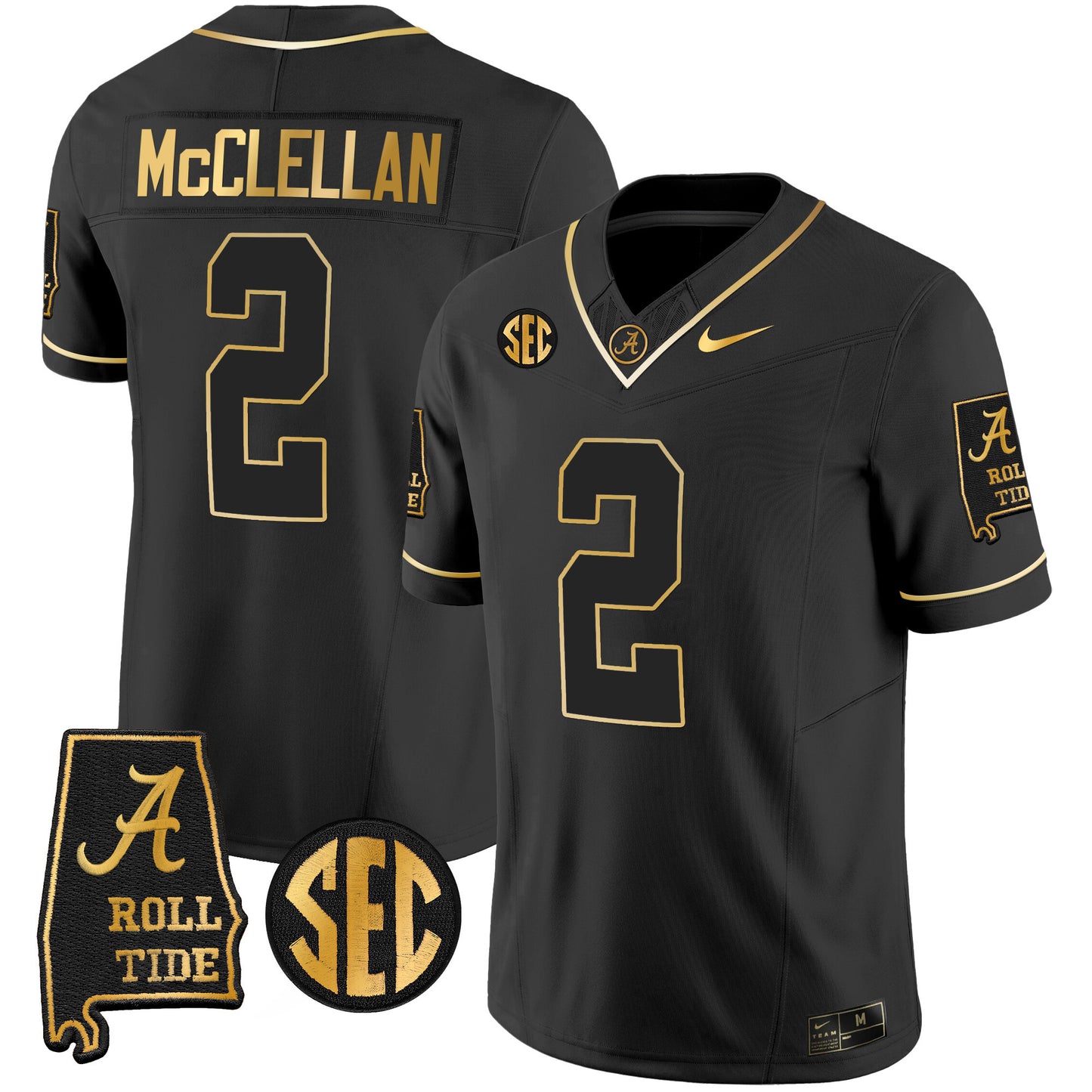 Alabama Crimson Tide Vapor Gold Jersey V3 - Alabama Map - All Stitched