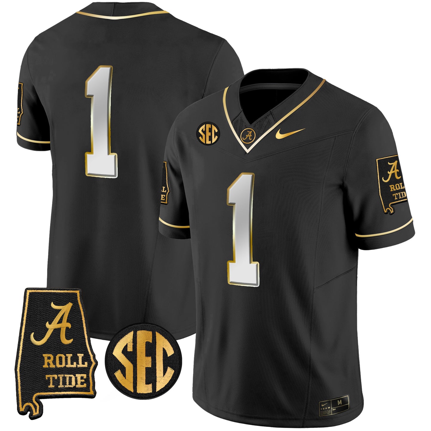 Alabama Crimson Tide Vapor Gold Jersey V3 - Alabama Map - All Stitched