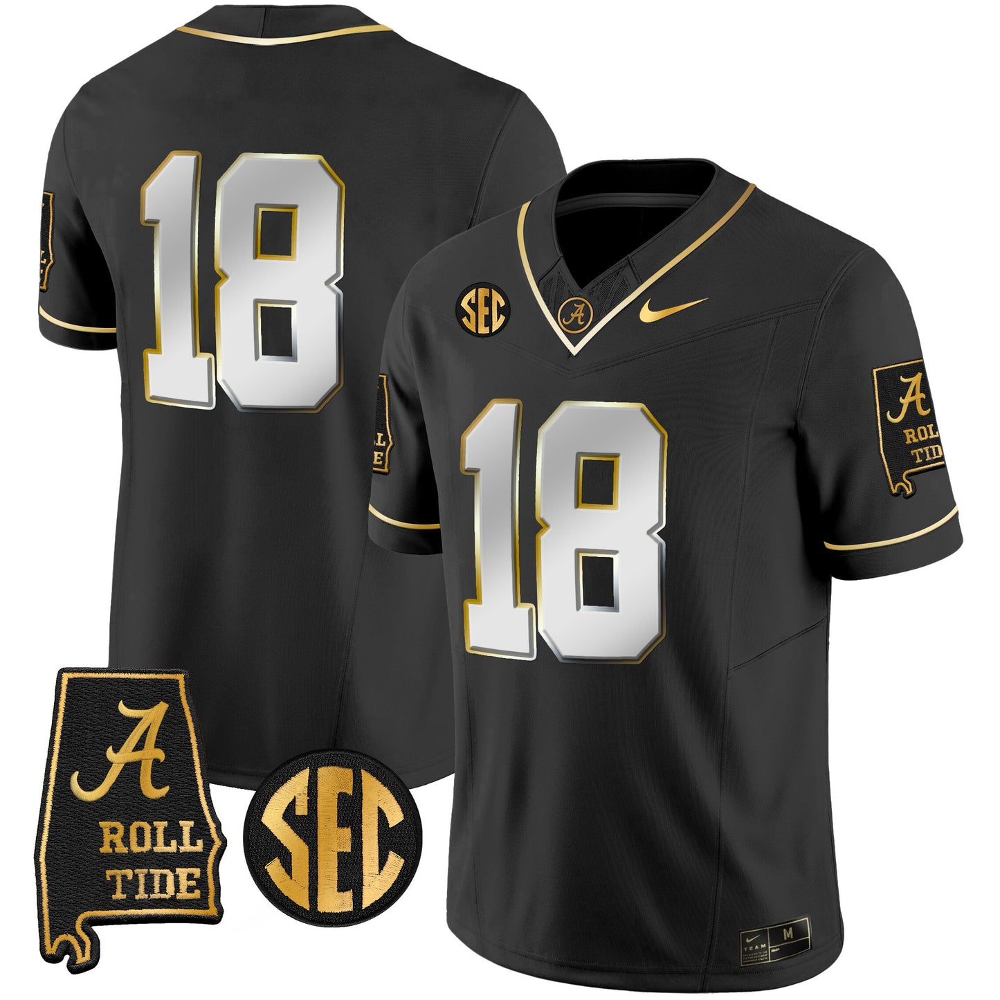 Alabama Crimson Tide Vapor Gold Jersey V3 - Alabama Map - All Stitched