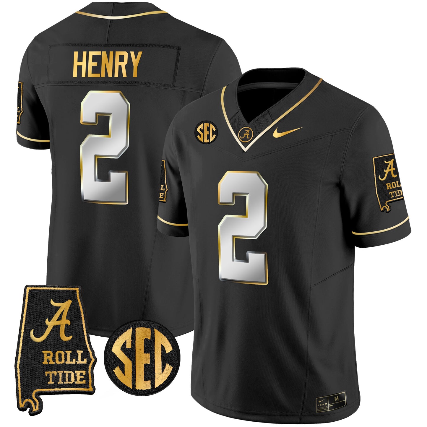 Alabama Crimson Tide Vapor Gold Jersey V3 - Alabama Map - All Stitched