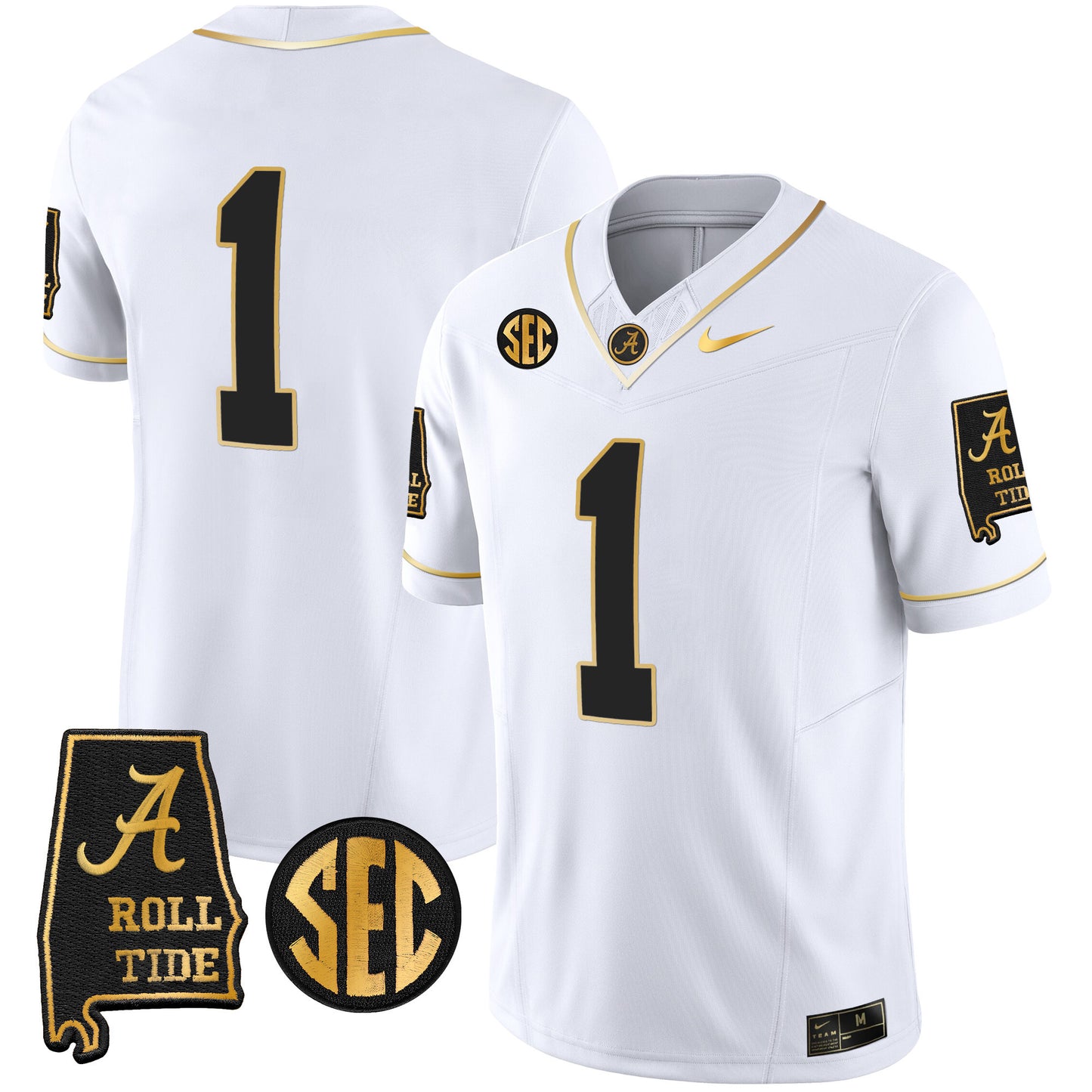 Alabama Crimson Tide Vapor Gold Jersey V3 - Alabama Map - All Stitched