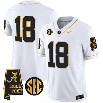 Alabama Crimson Tide Vapor Gold Jersey V3 - Alabama Map - All Stitched