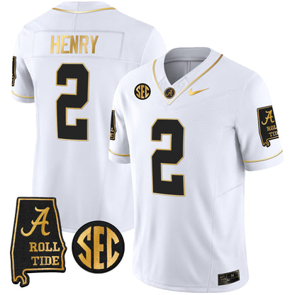 Alabama Crimson Tide Vapor Gold Jersey V3 - Alabama Map - All Stitched