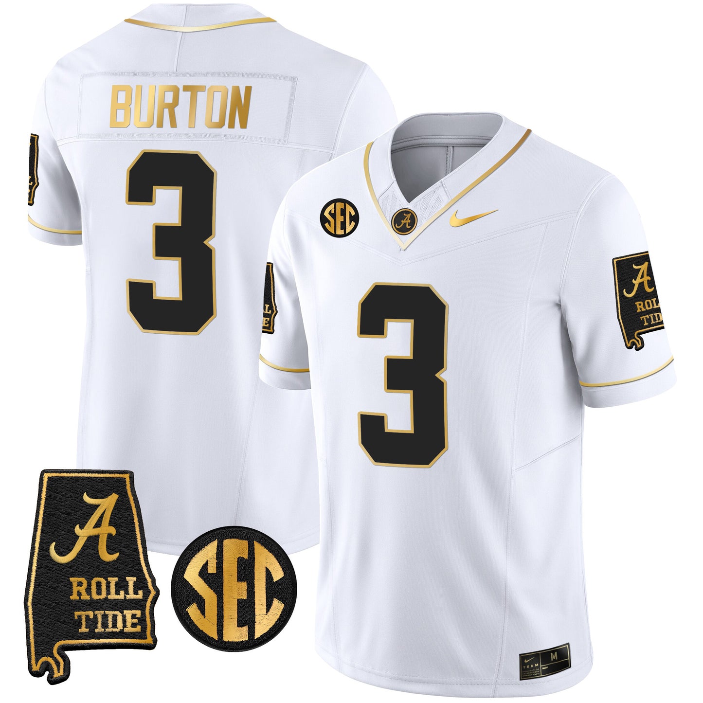 Alabama Crimson Tide Vapor Gold Jersey V3 - Alabama Map - All Stitched