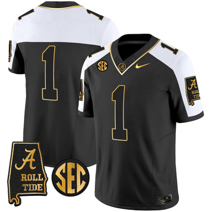 Alabama Crimson Tide Vapor Gold Jersey V3 - Alabama Map - All Stitched