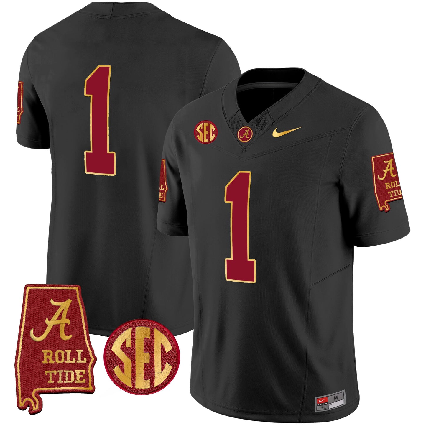 Alabama Crimson Tide Gold Trim Vapor Jersey V2 - Alabama Map - All Stitched