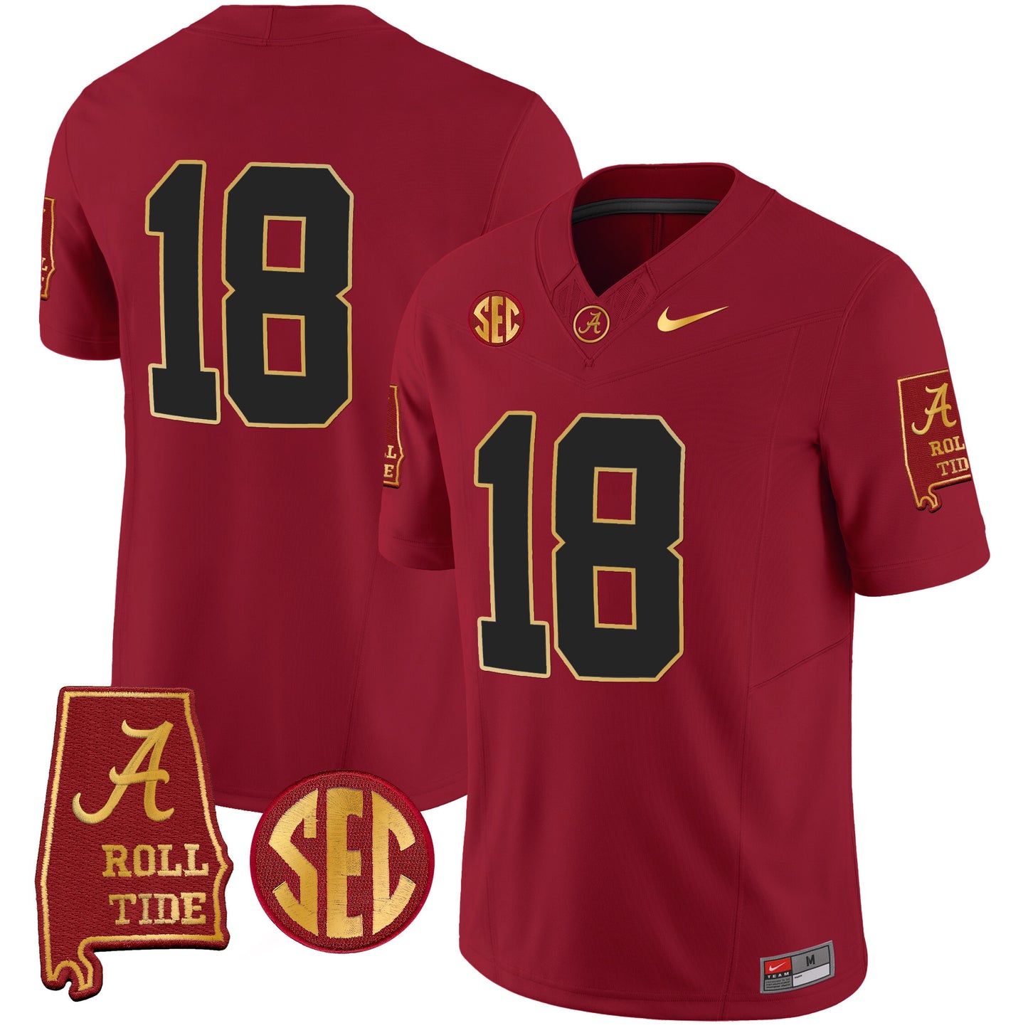 Alabama Crimson Tide Gold Trim Vapor Jersey V2 - Alabama Map - All Stitched