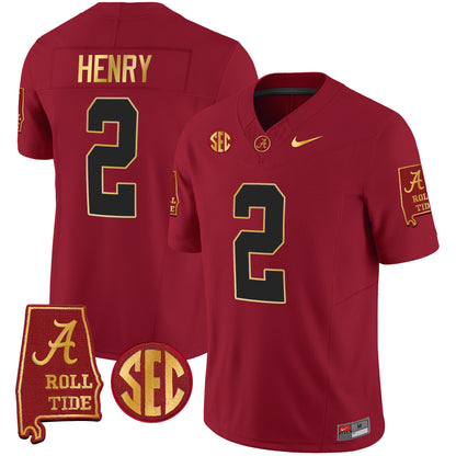 Alabama Crimson Tide Gold Trim Vapor Jersey V2 - Alabama Map - All Stitched