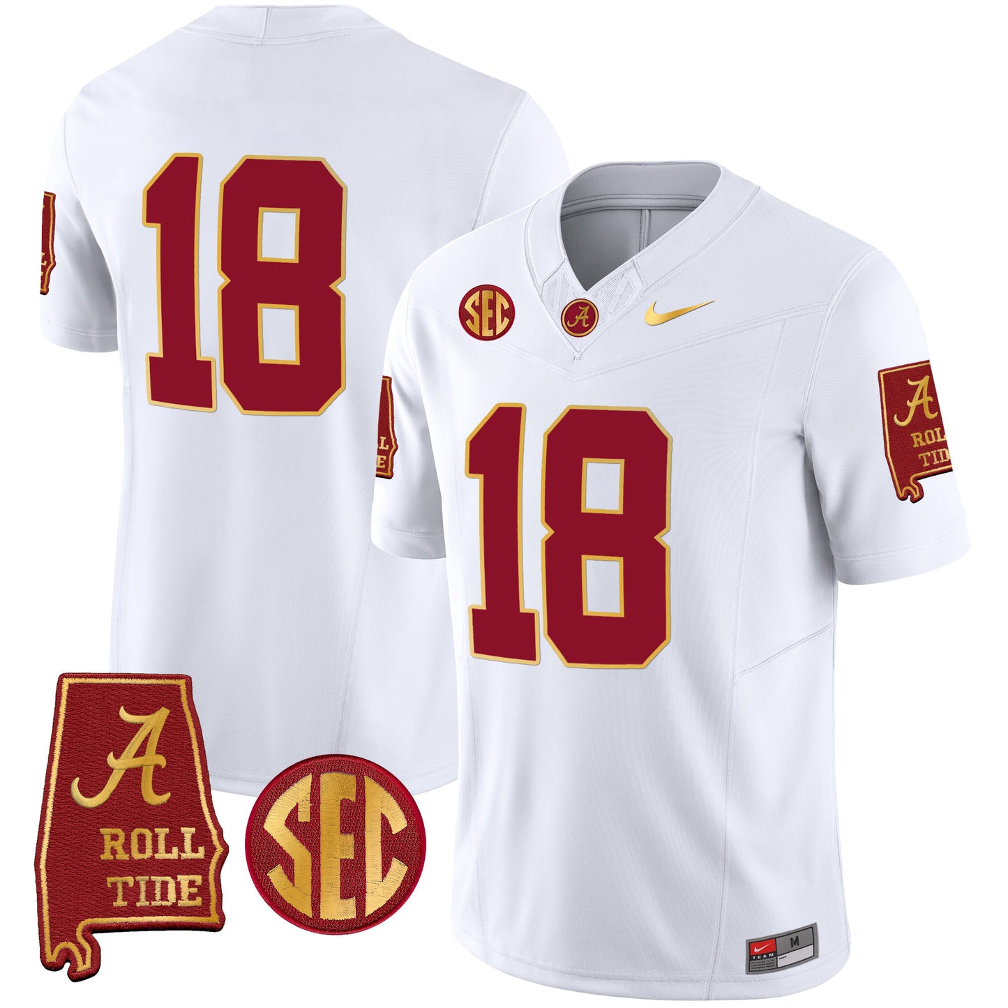 Alabama Crimson Tide Gold Trim Vapor Jersey V2 - Alabama Map - All Stitched