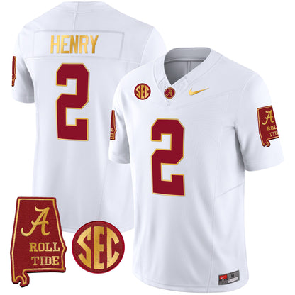 Alabama Crimson Tide Gold Trim Vapor Jersey V2 - Alabama Map - All Stitched