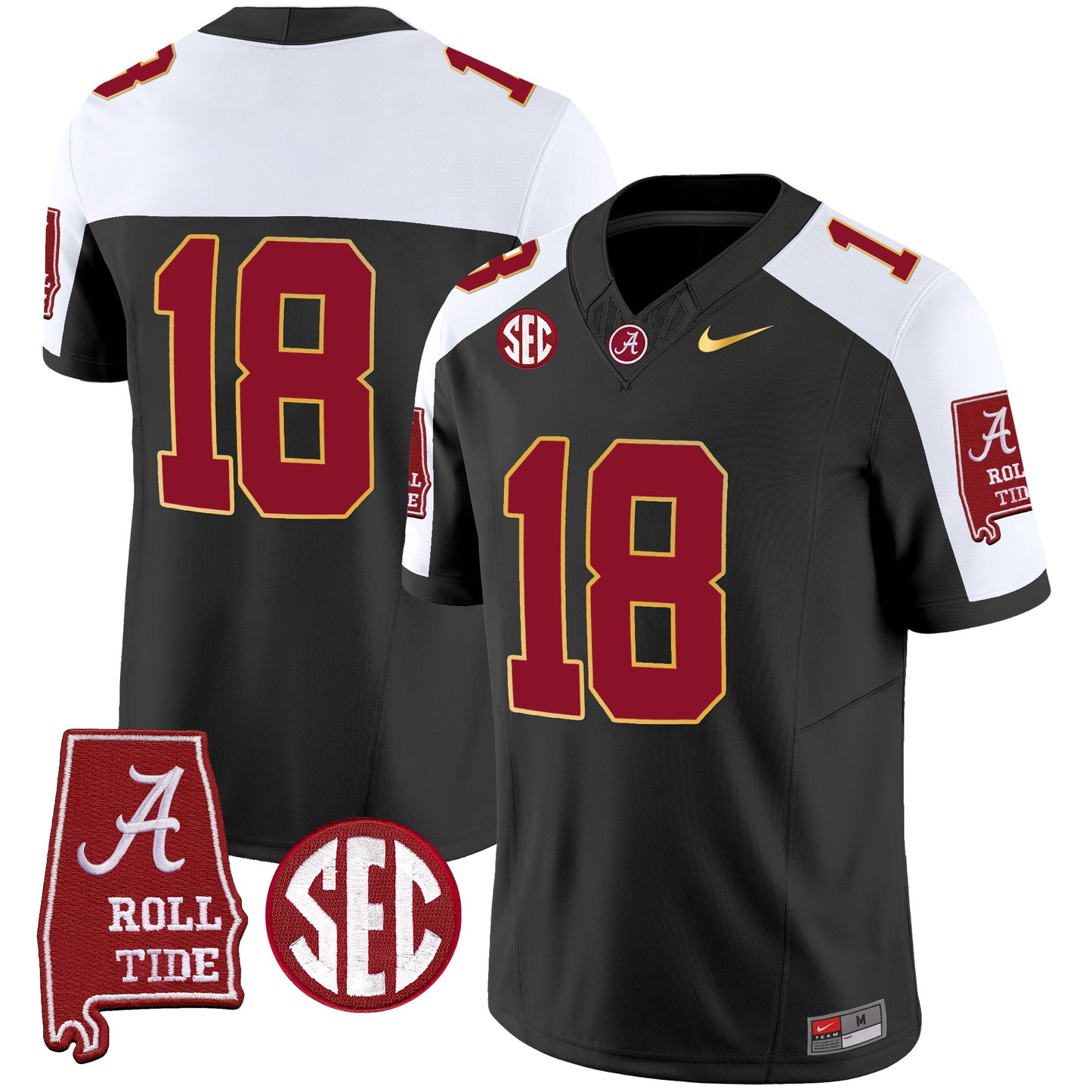 Alabama Crimson Tide Gold Trim Vapor Jersey - Alabama Map - All Stitched