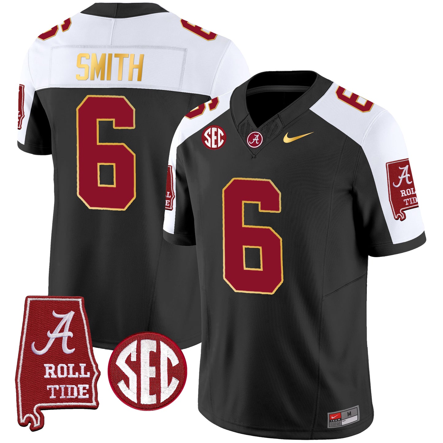 Alabama Crimson Tide Gold Trim Vapor Jersey - Alabama Map - All Stitched