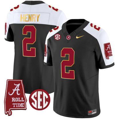 Alabama Crimson Tide Gold Trim Vapor Jersey - Alabama Map - All Stitched