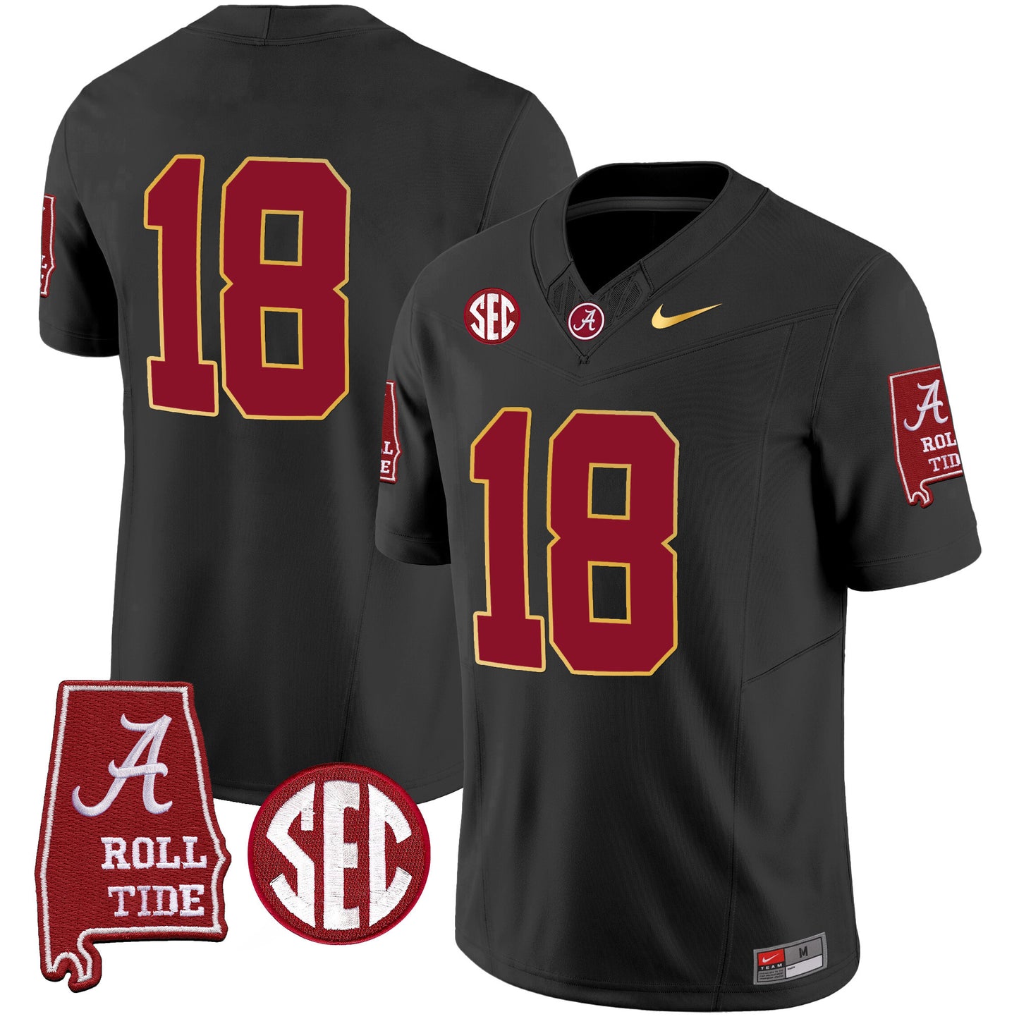 Alabama Crimson Tide Gold Trim Vapor Jersey - Alabama Map - All Stitched