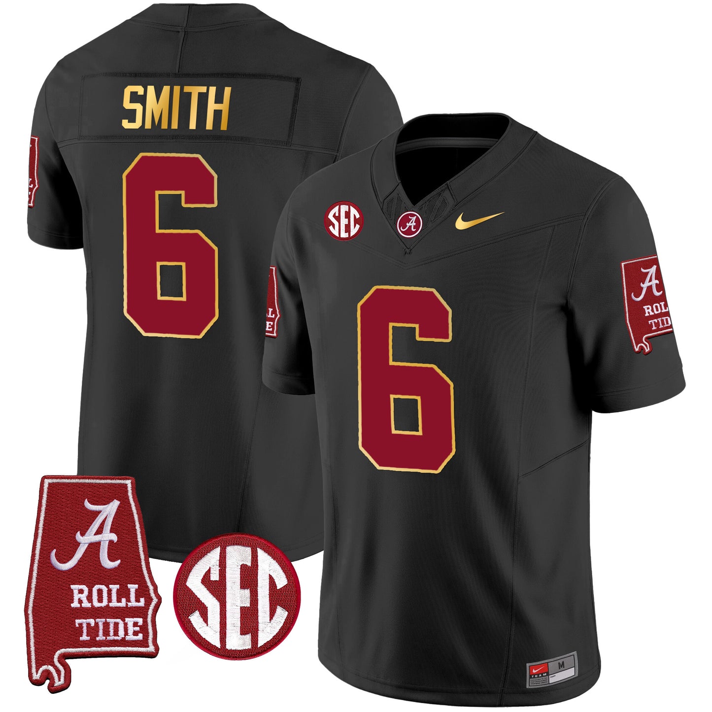 Alabama Crimson Tide Gold Trim Vapor Jersey - Alabama Map - All Stitched