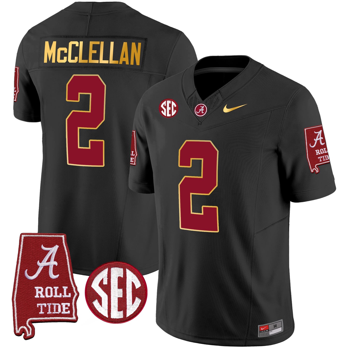 Alabama Crimson Tide Gold Trim Vapor Jersey - Alabama Map - All Stitched