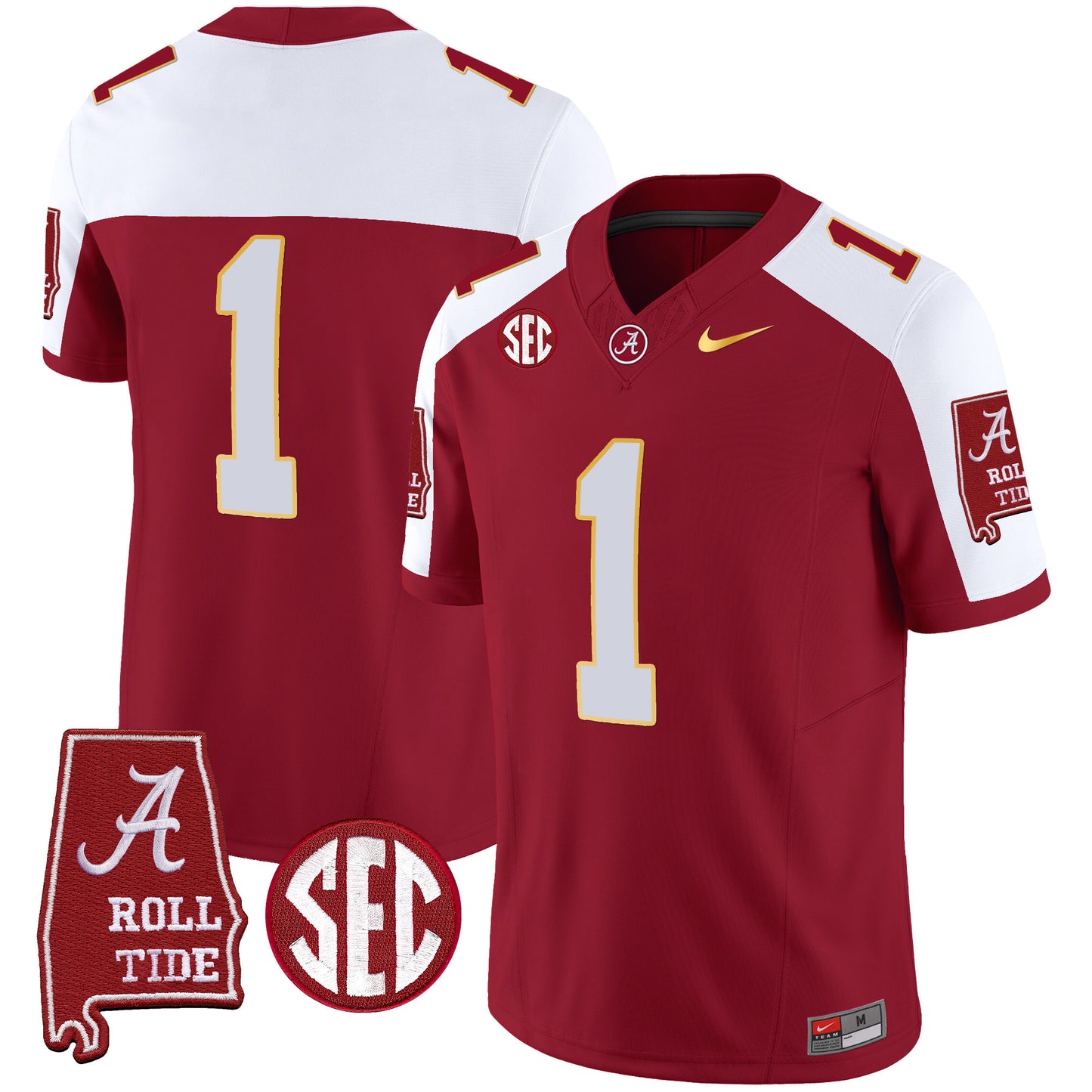 Alabama Crimson Tide Gold Trim Vapor Jersey - Alabama Map - All Stitched