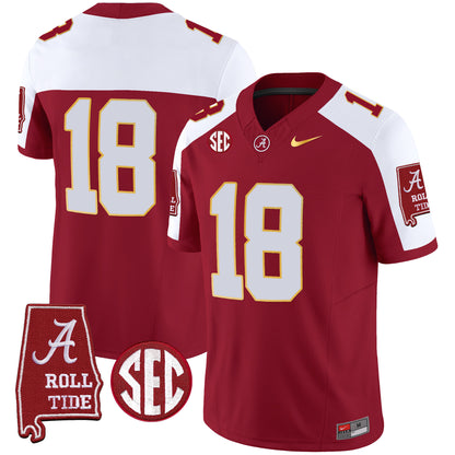 Alabama Crimson Tide Gold Trim Vapor Jersey - Alabama Map - All Stitched