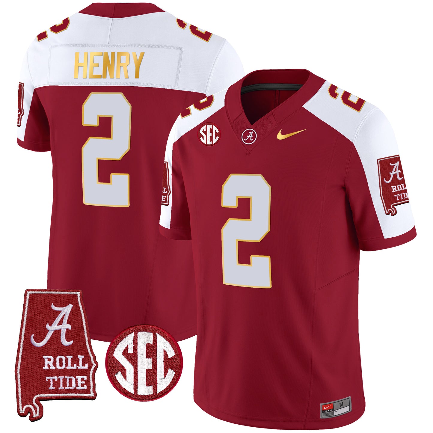 Alabama Crimson Tide Gold Trim Vapor Jersey - Alabama Map - All Stitched