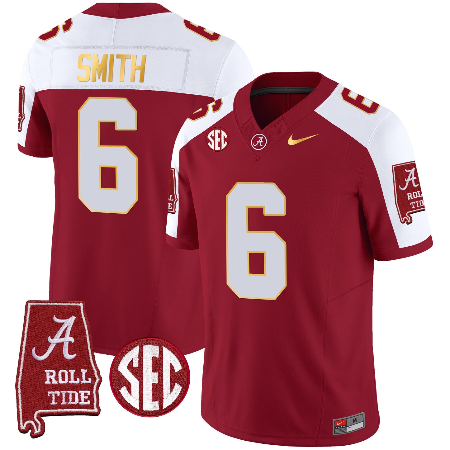 Alabama Crimson Tide Gold Trim Vapor Jersey - Alabama Map - All Stitched