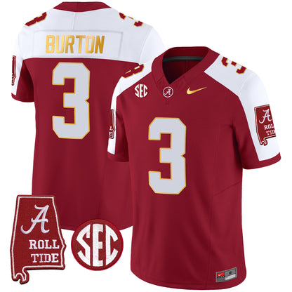 Alabama Crimson Tide Gold Trim Vapor Jersey - Alabama Map - All Stitched