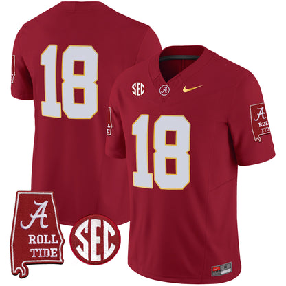 Alabama Crimson Tide Gold Trim Vapor Jersey - Alabama Map - All Stitched