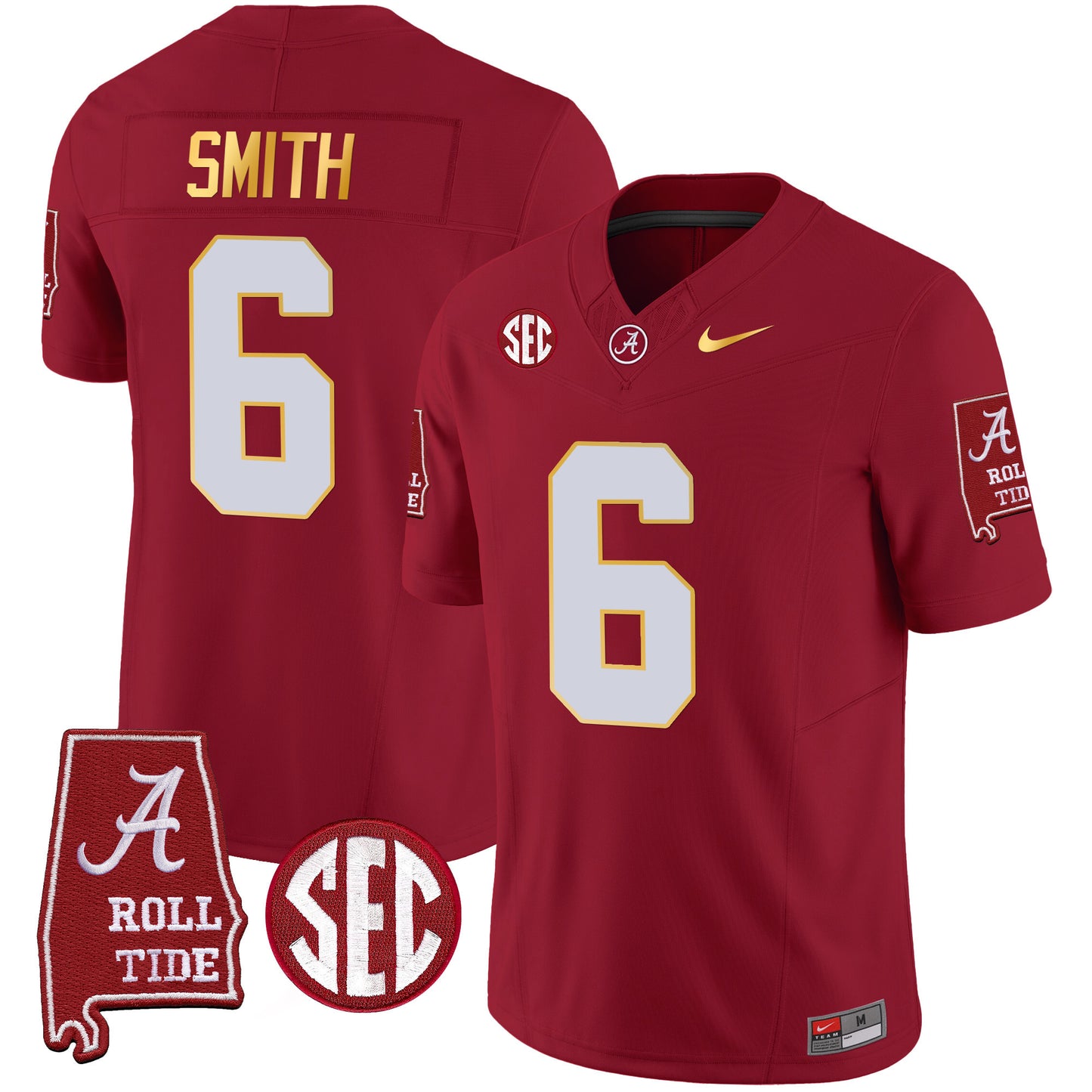 Alabama Crimson Tide Gold Trim Vapor Jersey - Alabama Map - All Stitched