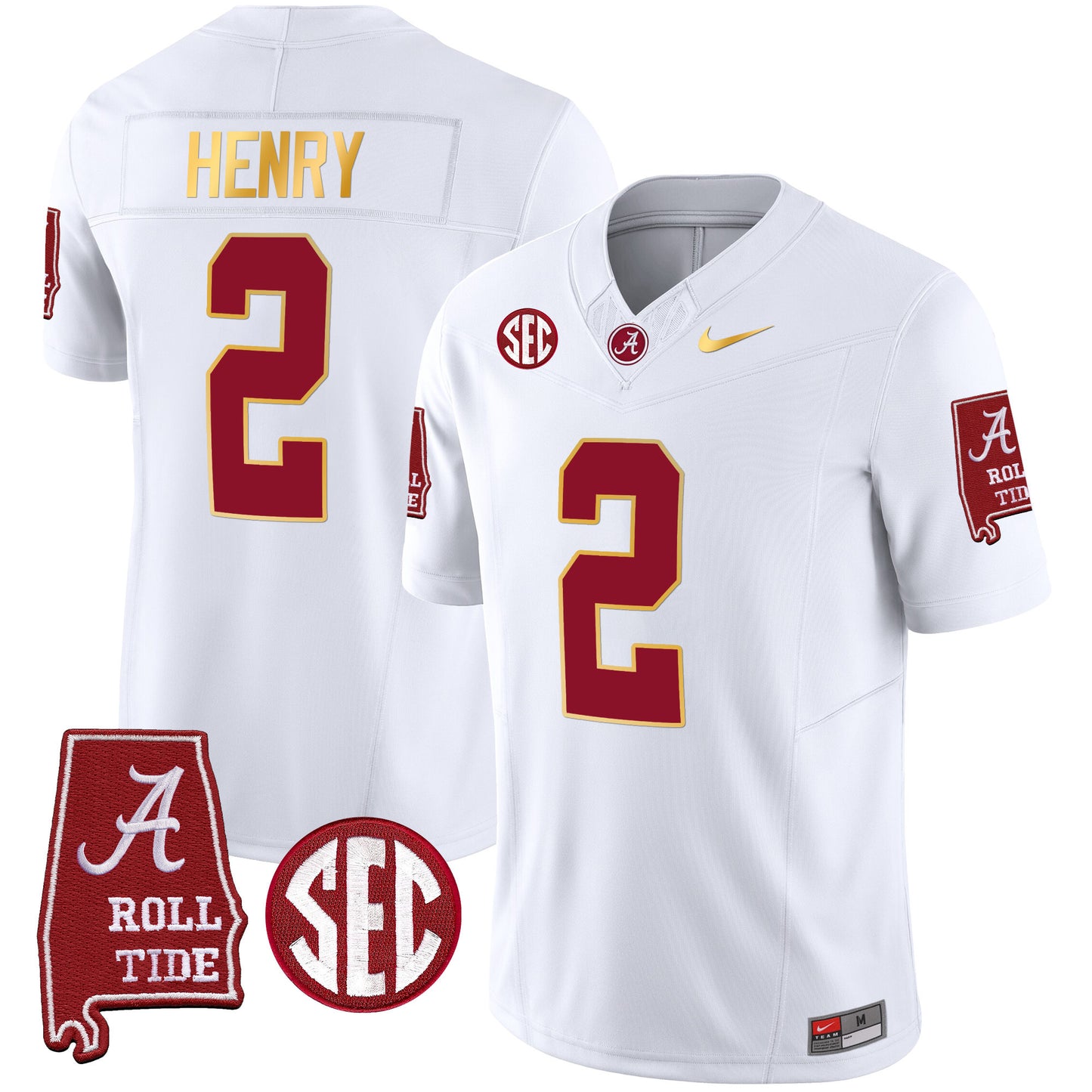 Alabama Crimson Tide Gold Trim Vapor Jersey - Alabama Map - All Stitched