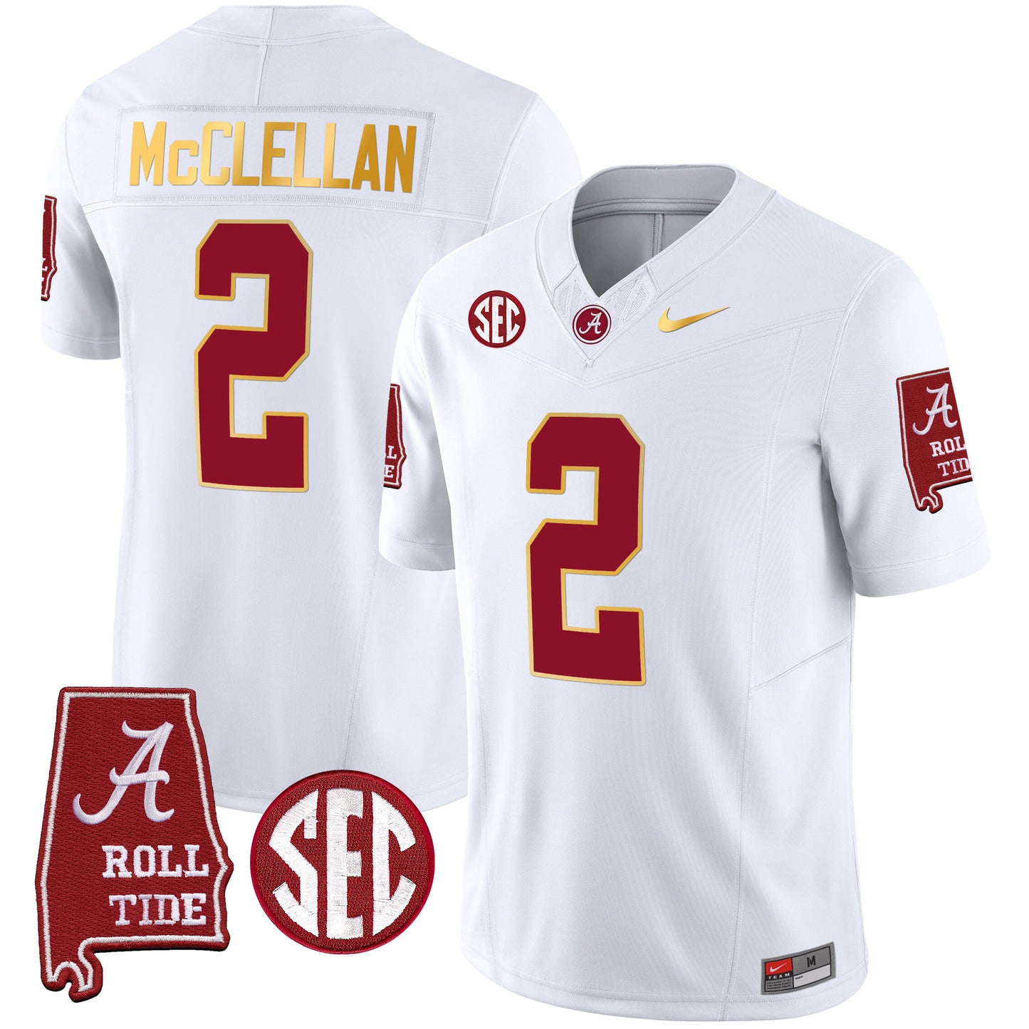 Alabama Crimson Tide Gold Trim Vapor Jersey - Alabama Map - All Stitched