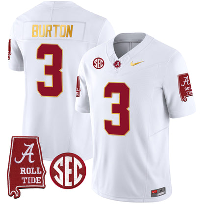 Alabama Crimson Tide Gold Trim Vapor Jersey - Alabama Map - All Stitched