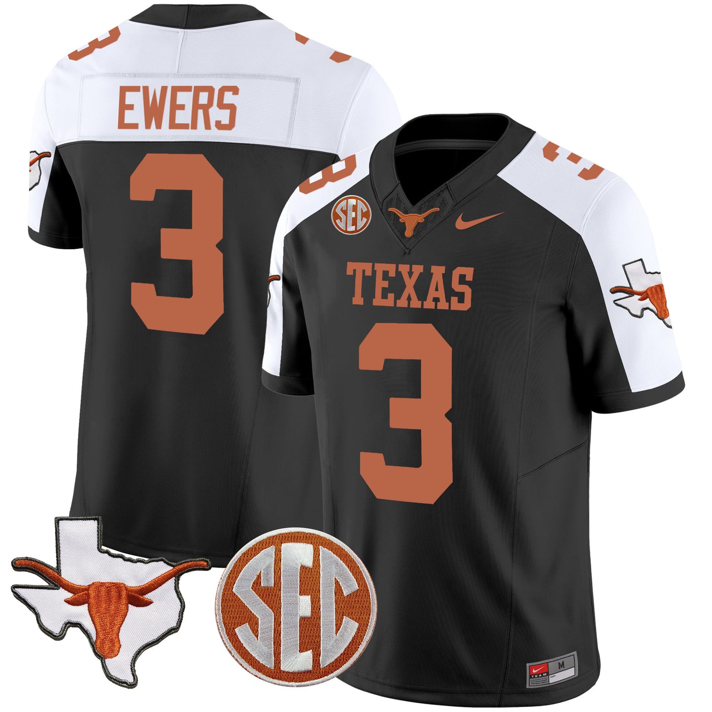 Texas Longhorns State Map & SEC Patch Vapor Jersey V2 - All Stitched