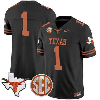 Texas Longhorns State Map & SEC Patch Vapor Jersey V4 - All Stitched