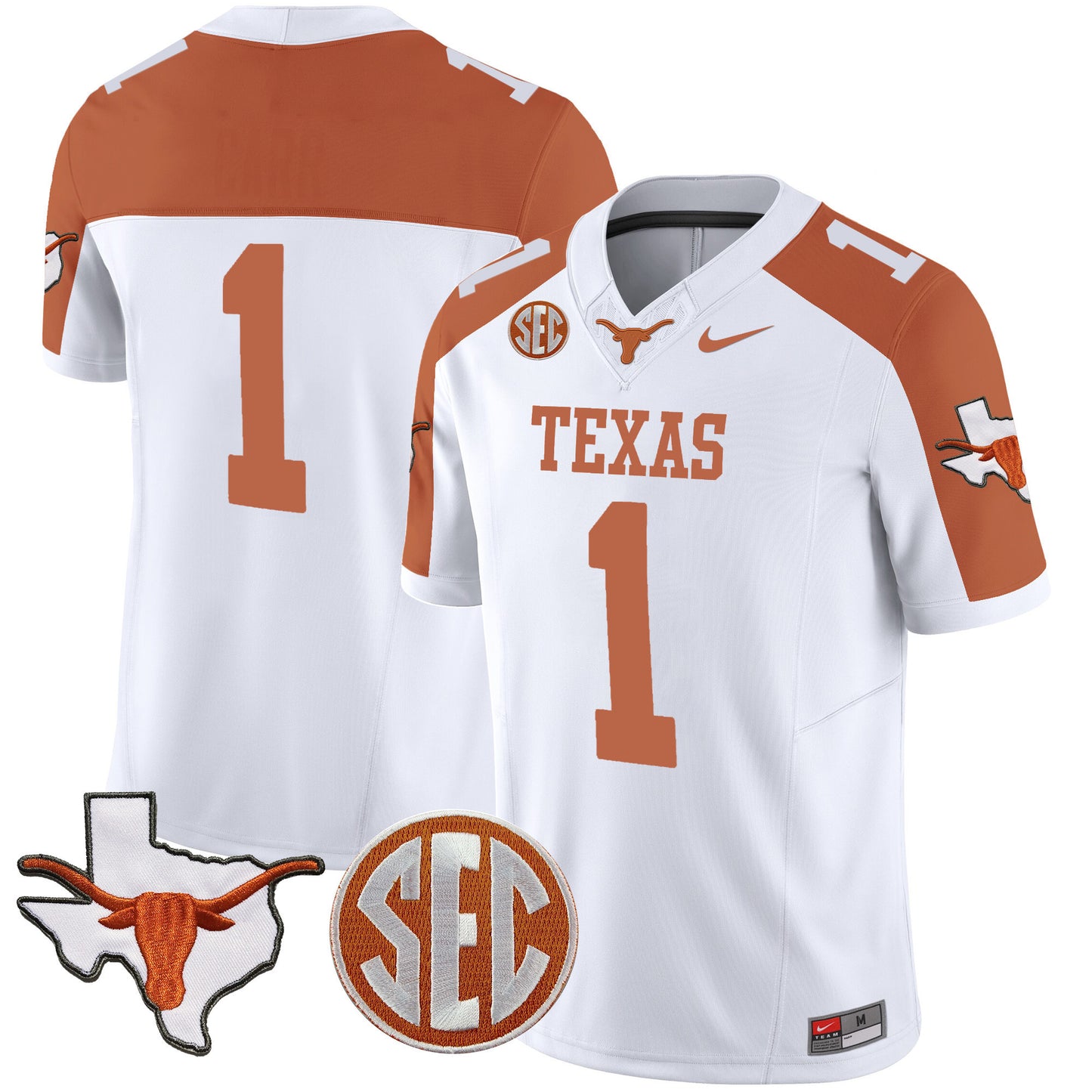 Texas Longhorns State Map & SEC Patch Vapor Jersey V4 - All Stitched