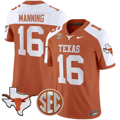 Texas Longhorns State Map & SEC Patch Vapor Jersey V4 - All Stitched