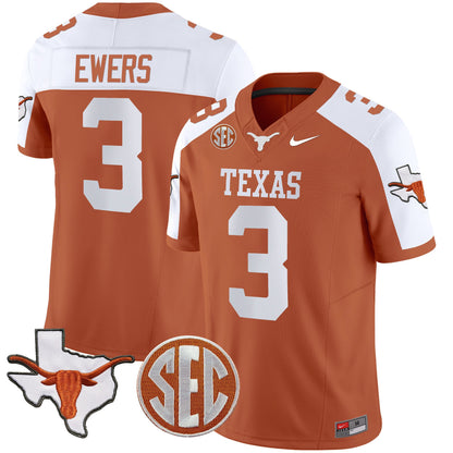 Texas Longhorns State Map & SEC Patch Vapor Jersey V2 - All Stitched