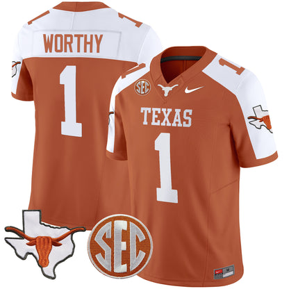 Texas Longhorns State Map & SEC Patch Vapor Jersey V4 - All Stitched