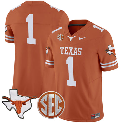 Texas Longhorns State Map & SEC Patch Vapor Jersey V4 - All Stitched