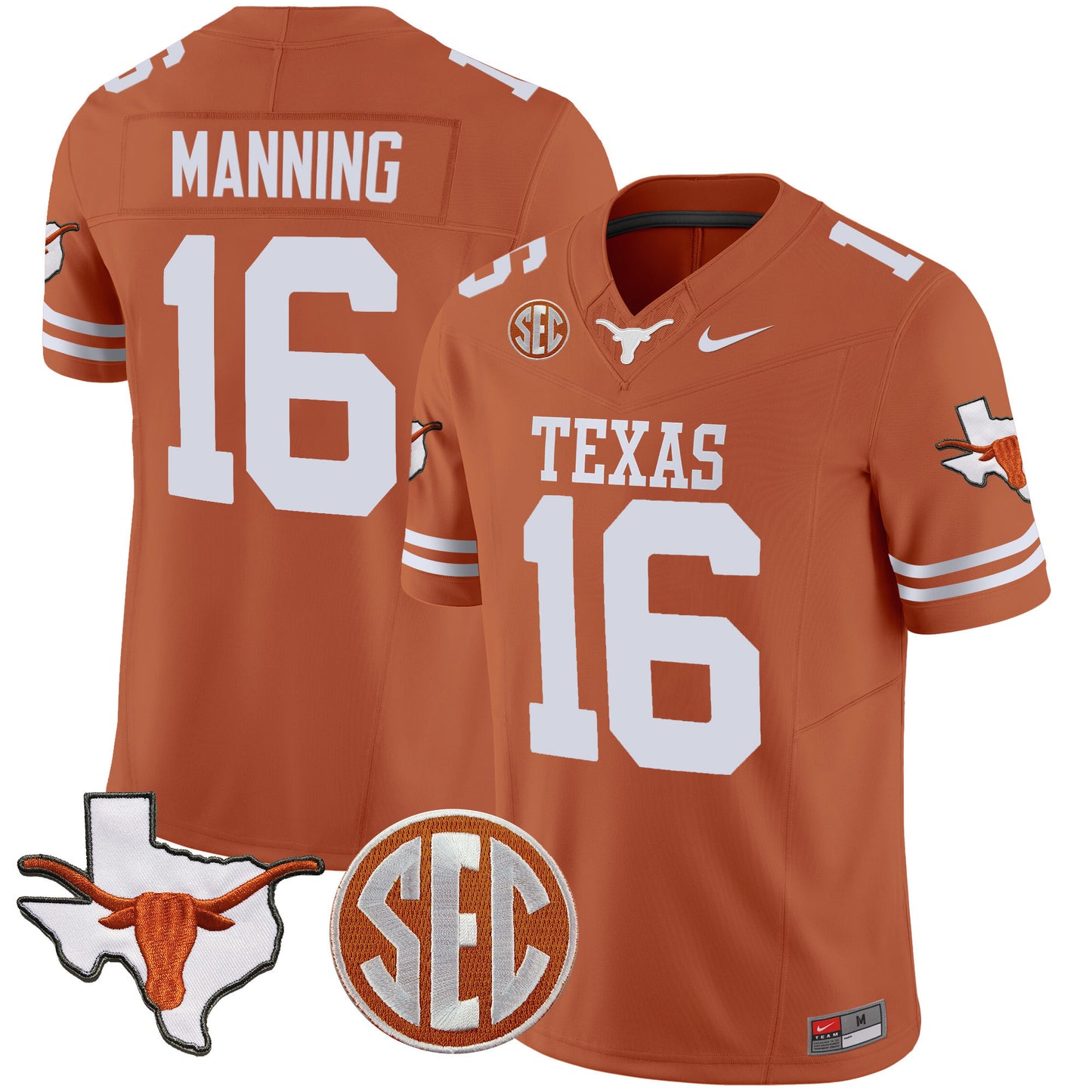 Texas Longhorns State Map & SEC Patch Vapor Jersey V4 - All Stitched