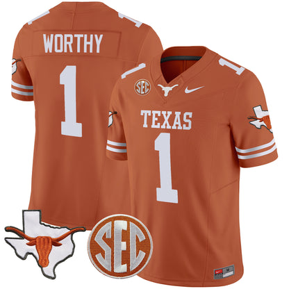 Texas Longhorns State Map & SEC Patch Vapor Jersey V4 - All Stitched